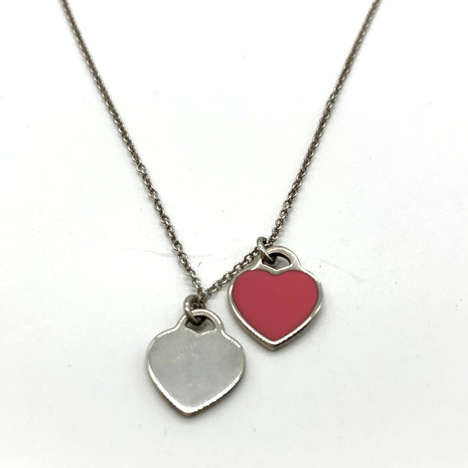 ティファニー ダブルハート ピンク エナメル ネックレス シルバー