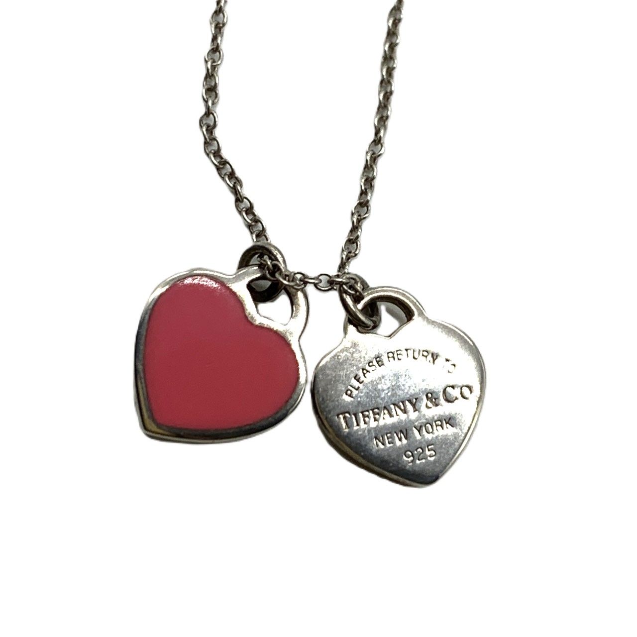 ティファニー ダブルハート ピンク エナメル ネックレス シルバー