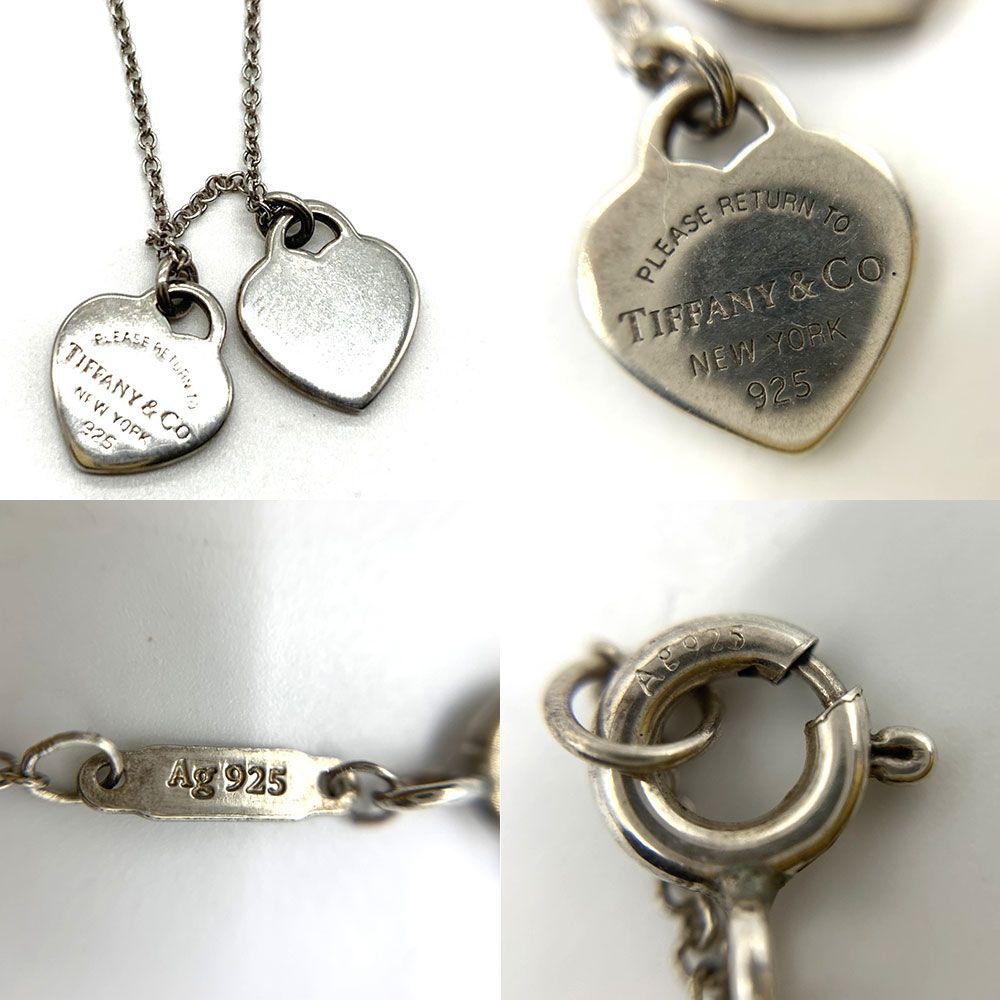 ティファニー ダブルハート ピンク エナメル ネックレス シルバー
