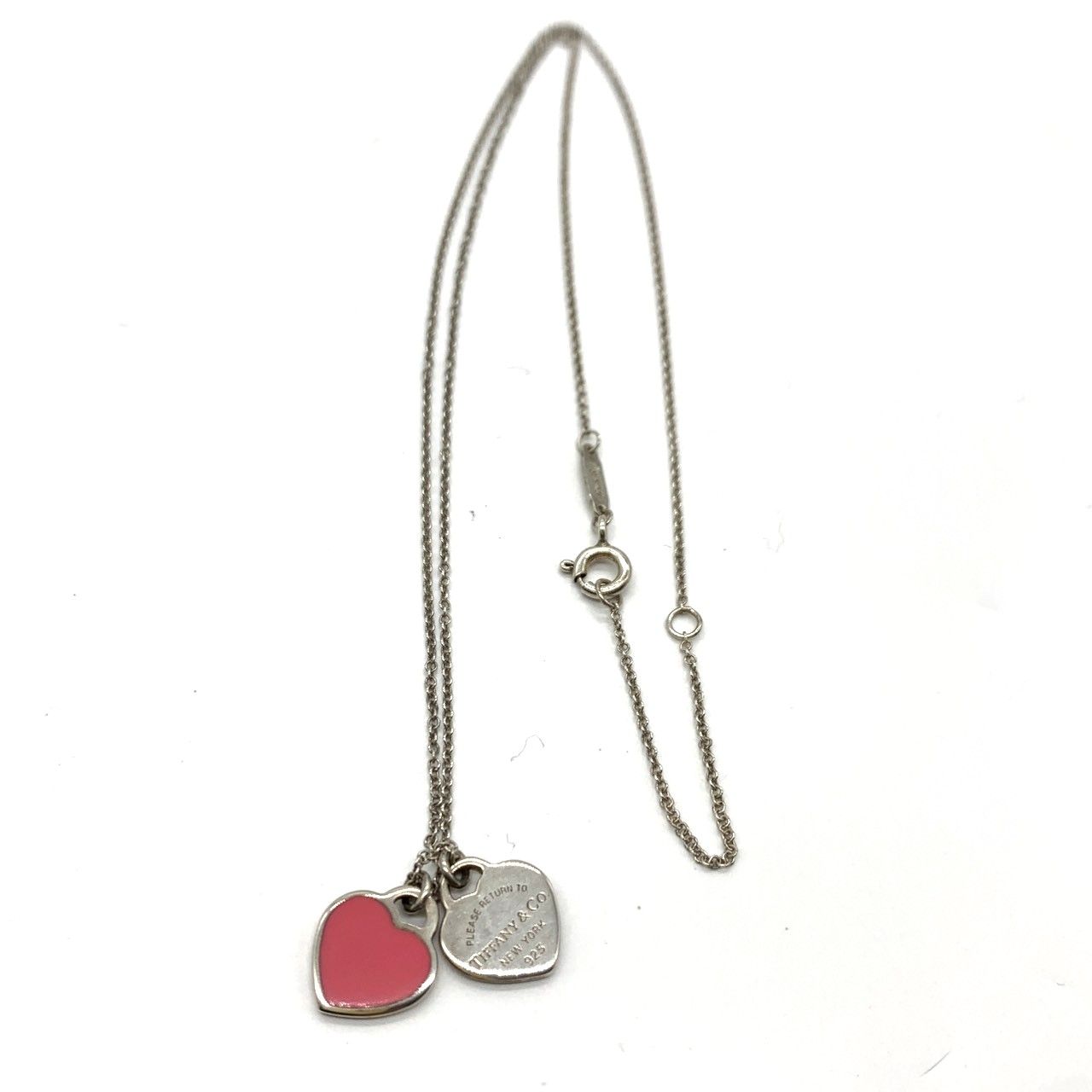 ティファニー ダブルハート ピンク エナメル ネックレス シルバー