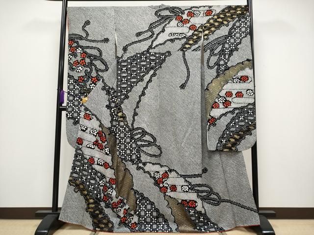 平和屋着物●極上　振袖　絞り　雪輪重ね花文　黒地　金彩　逸品　CYAA4020s6 平和屋着物○極上 振袖 絞り 雪輪重ね花文 黒地 金彩 逸品 CYAA4020s6