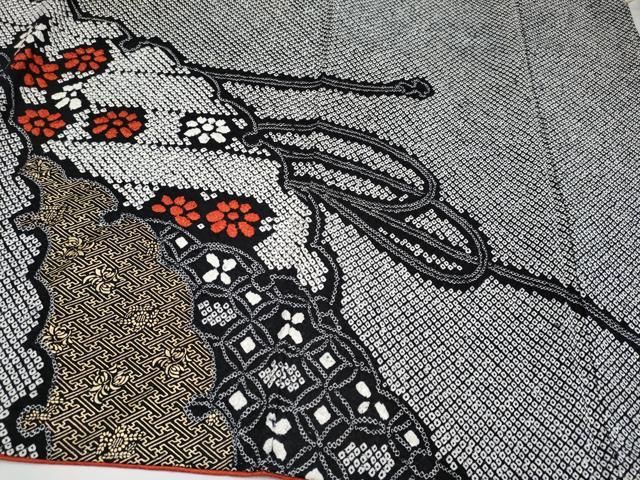 平和屋着物○極上 振袖 絞り 雪輪重ね花文 黒地 金彩 逸品 CYAA4020s6