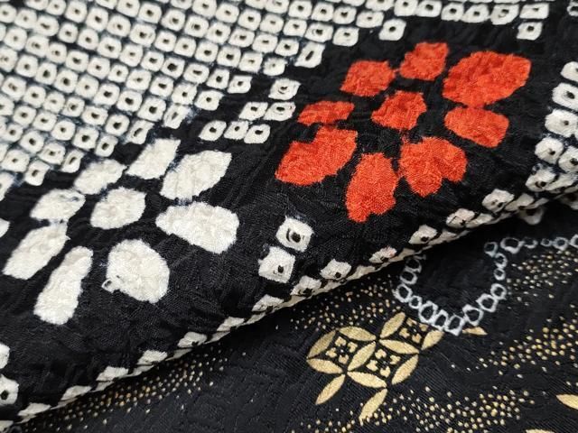 平和屋着物○極上 振袖 絞り 雪輪重ね花文 黒地 金彩 逸品 CYAA4020s6