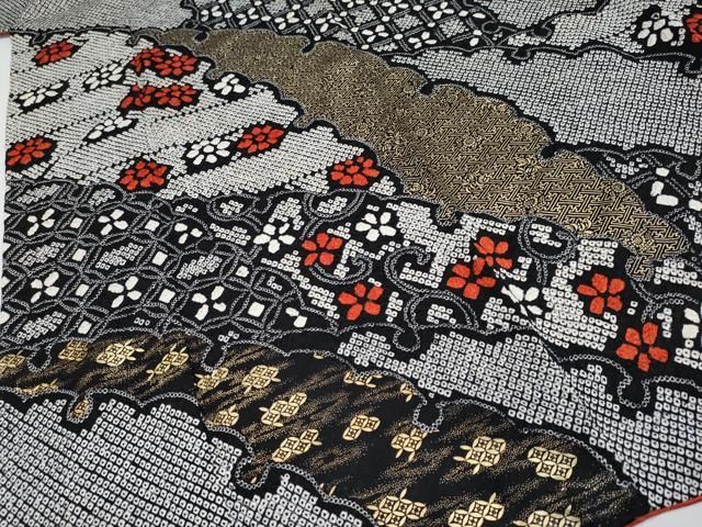 平和屋着物●極上　振袖　絞り　雪輪重ね花文　黒地　金彩　逸品　CYAA4020s6 平和屋着物○極上 振袖 絞り 雪輪重ね花文 黒地 金彩 逸品 CYAA4020s6