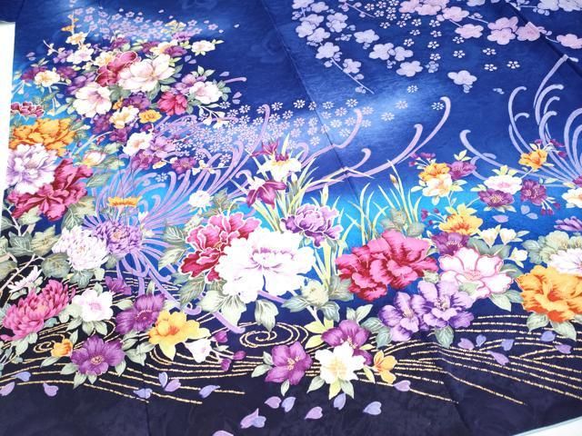 平和屋着物○極上 森英恵・HANAE MORI 振袖 駒刺繍 草花文 暈し染め