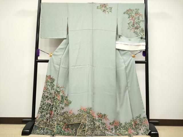 新作アイテム入荷中 付け下げ 手描き 金彩 利休鼠色 正絹 反物 【公式