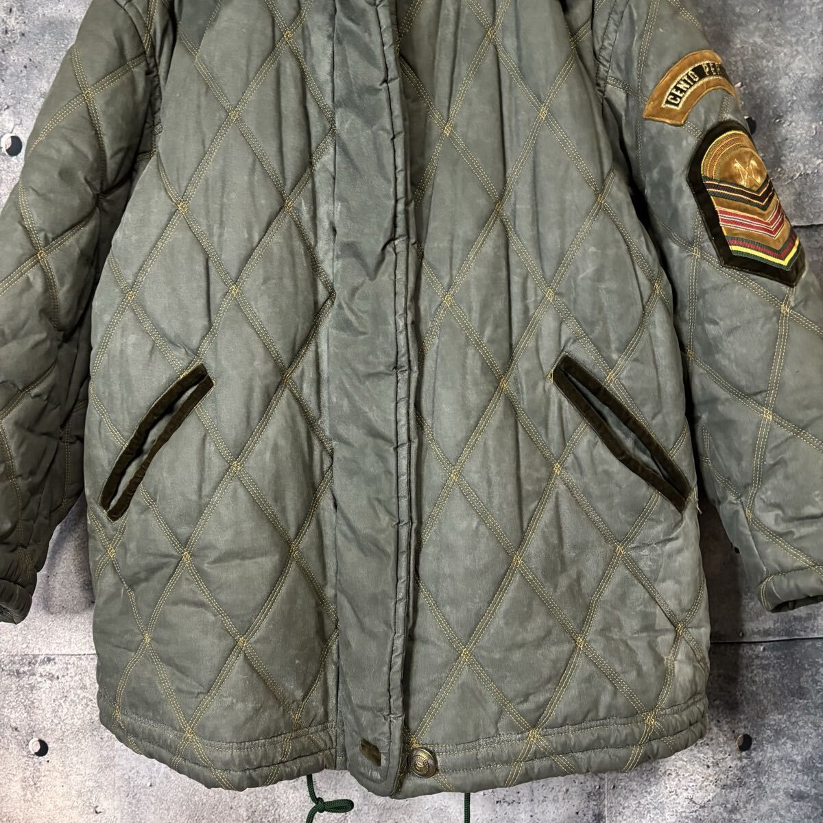 【希少】90sイタリア製アイスバーグTroubledwaters刺繍中綿コート 希少/1993年製 CENTO×CENTO by 安い ICEBERG ミリタリー 中綿 コート