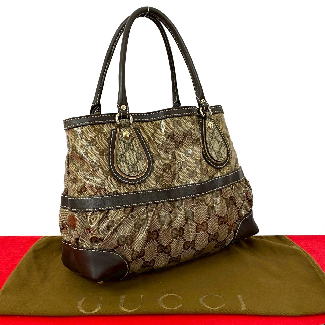 極 美品 袋付き GUCCI グッチ GG クリスタル GG 柄 レザー 本革 