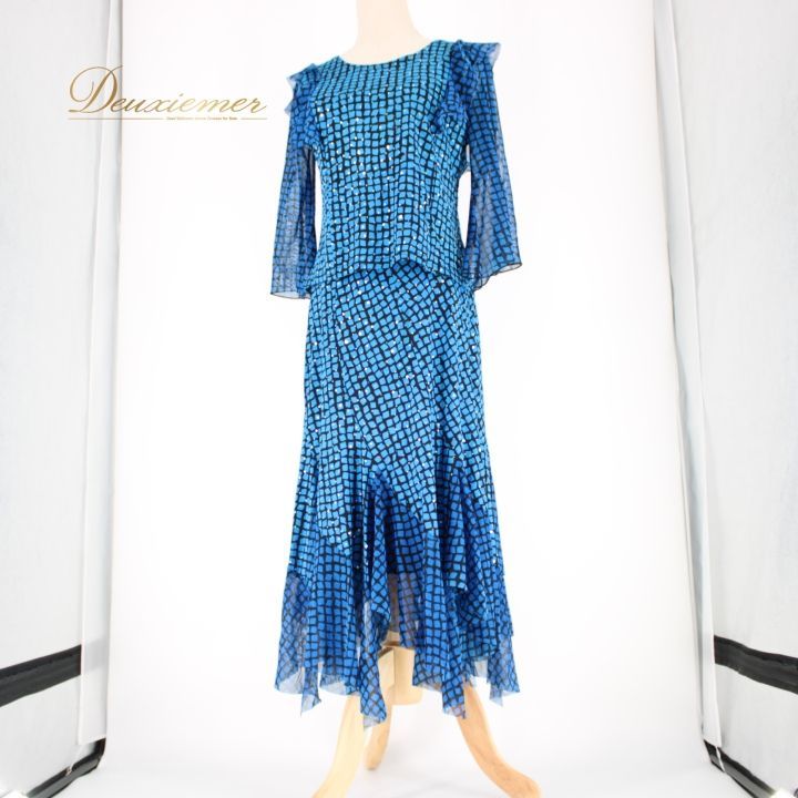 新品　社交ダンス　ツーピース　黒　黄色　青　パーティ　セットアップ　9262 社交ダンス 衣装 スタンダード 上下セット ツーピース レッスンウェア