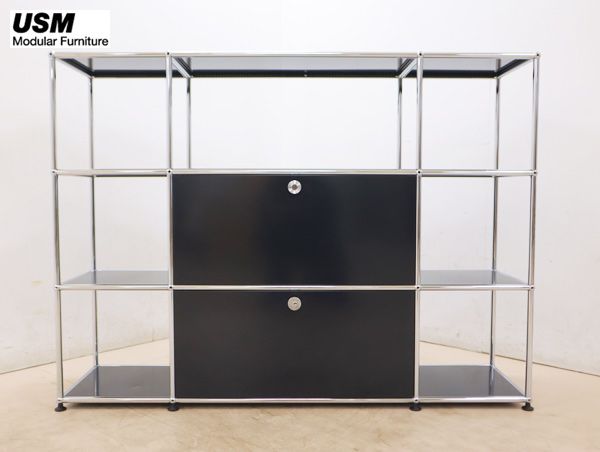 美品/USMハラー/haller/キャビネット/シェルフ/グラファイトブラック ◇展示品◇ USM Haller System USMハラーシステム 3列3段 キャビネット