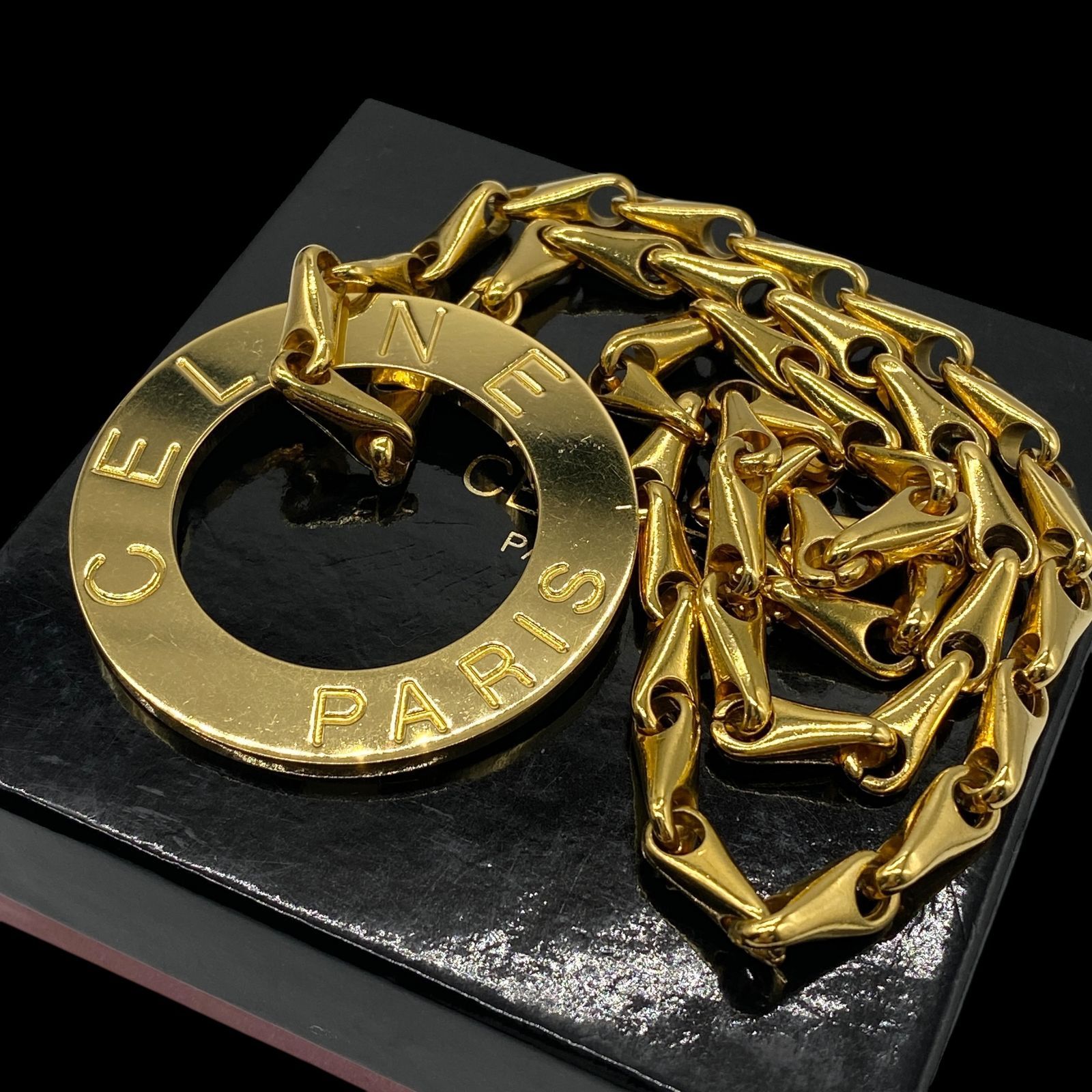 希少 美品 CELINE セリーヌ 大ぶり サークル チェーン ネックレス