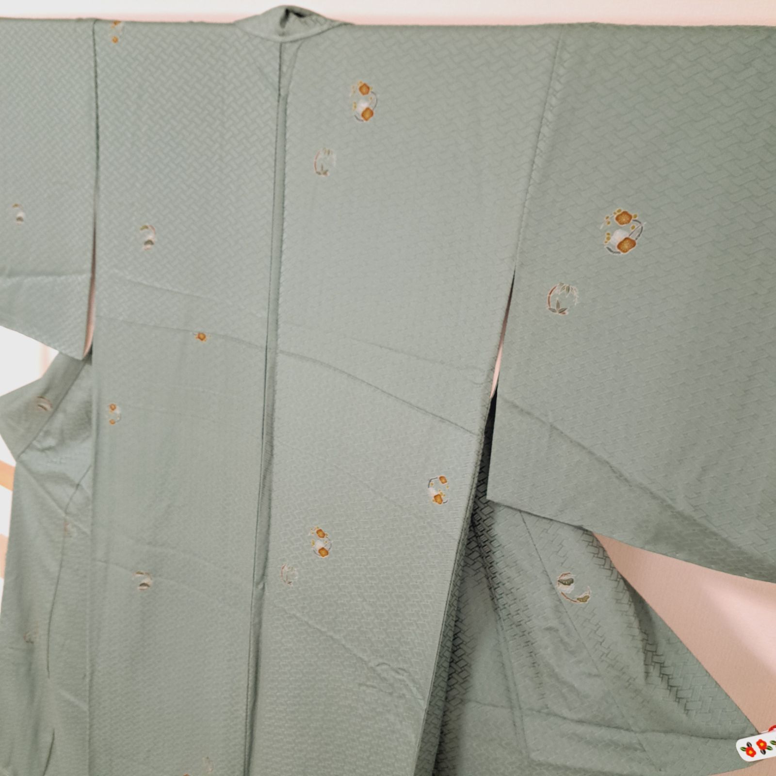 飛び柄小紋】裄66.5 身丈155 袖48.5 ゆったりサイズ！ 正絹 袷 作家物