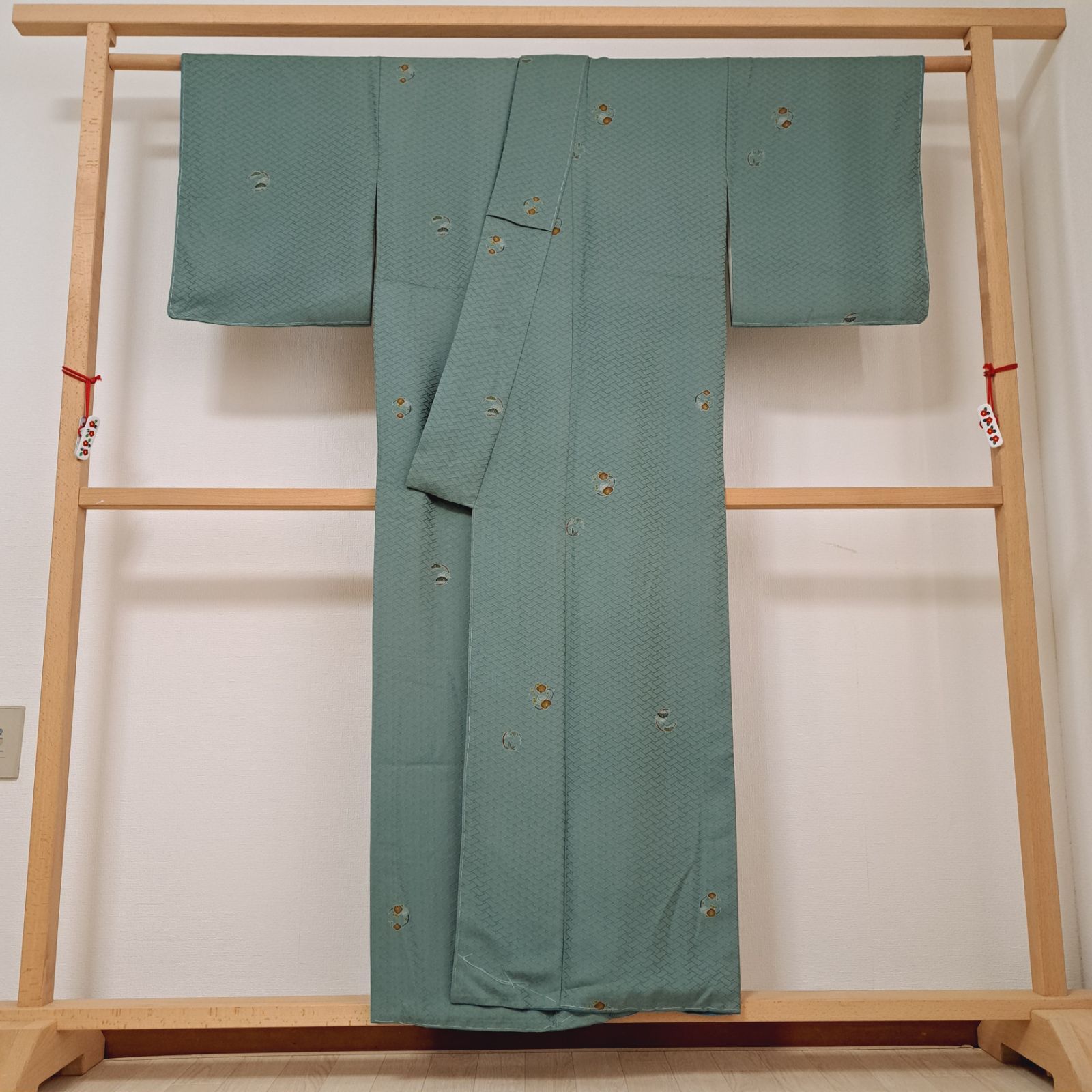 飛び柄小紋】裄66.5 身丈155 袖48.5 ゆったりサイズ！ 正絹 袷 作家物