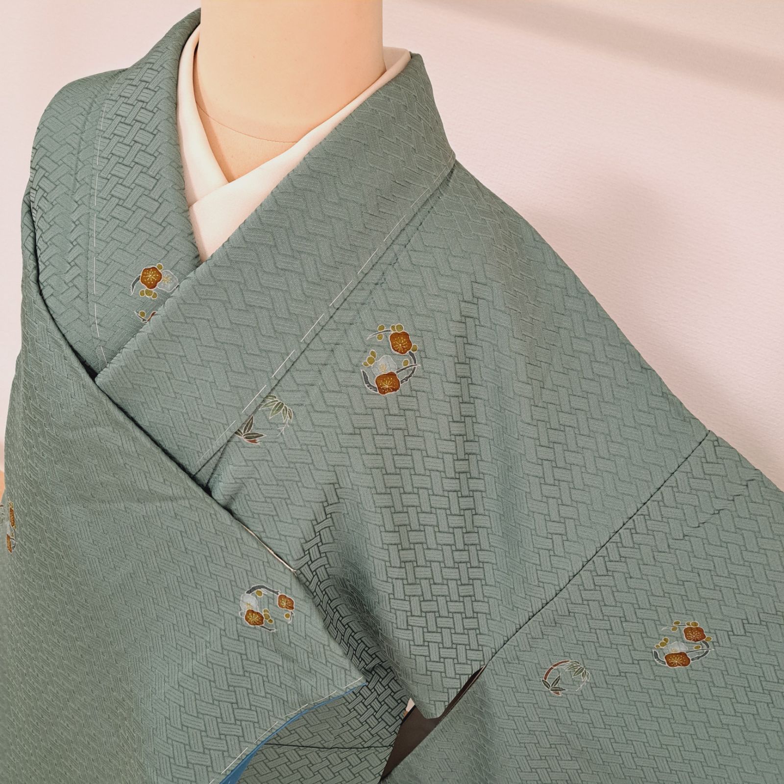 飛び柄小紋】裄66.5 身丈155 袖48.5 ゆったりサイズ！ 正絹 袷 作家物