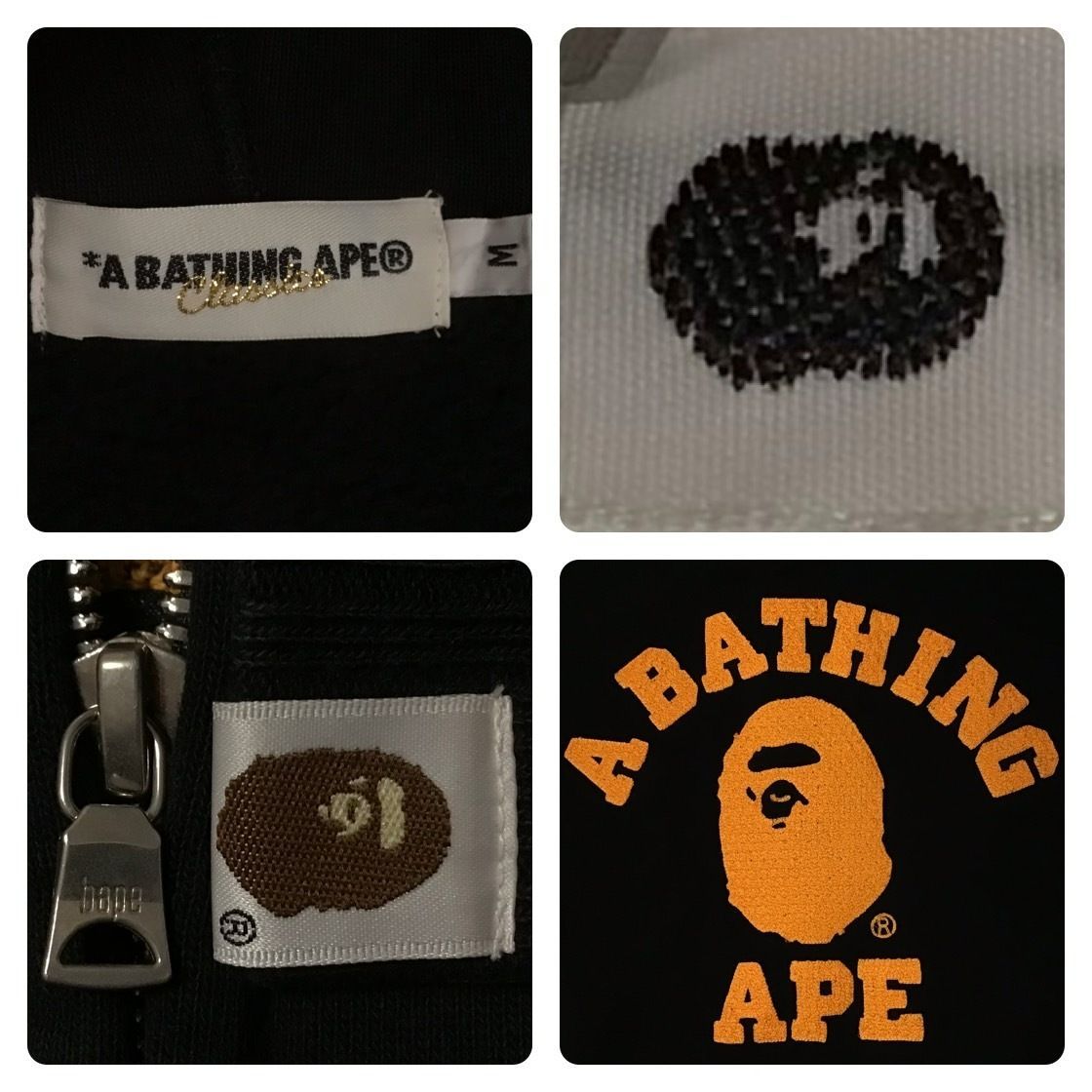 刺繍 カレッジロゴ ジップ パーカー Mサイズ a bathing ape BAPE