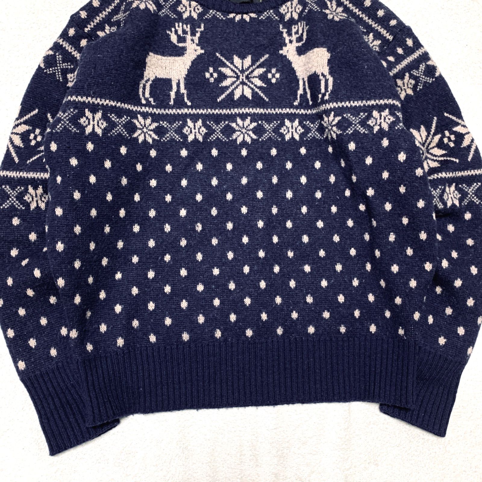 Double RL / RRL 三ツ星タグ 初期タグ ニットセーター ウール 総柄 雪