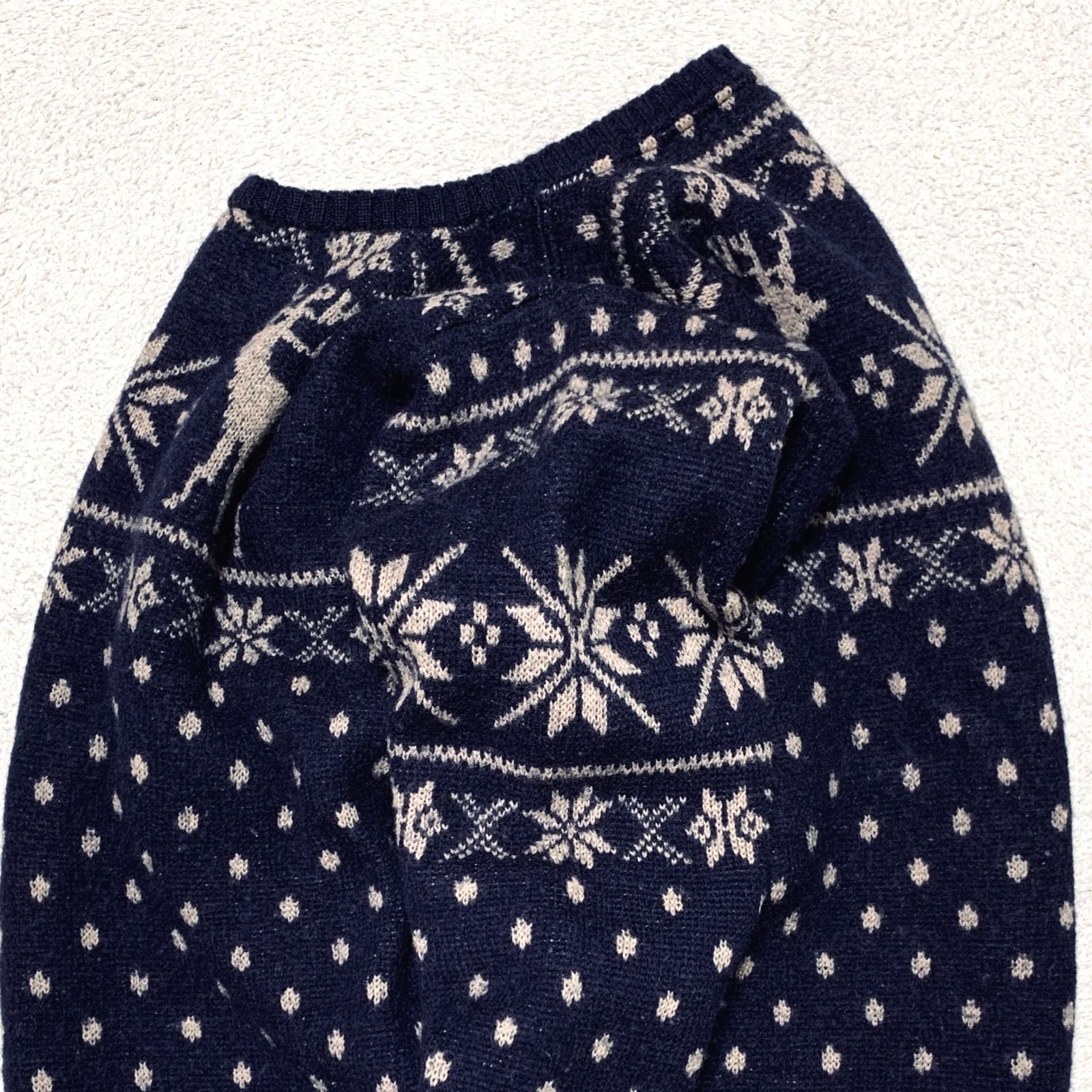 Double RL / RRL 三ツ星タグ 初期タグ ニットセーター ウール 総柄 雪