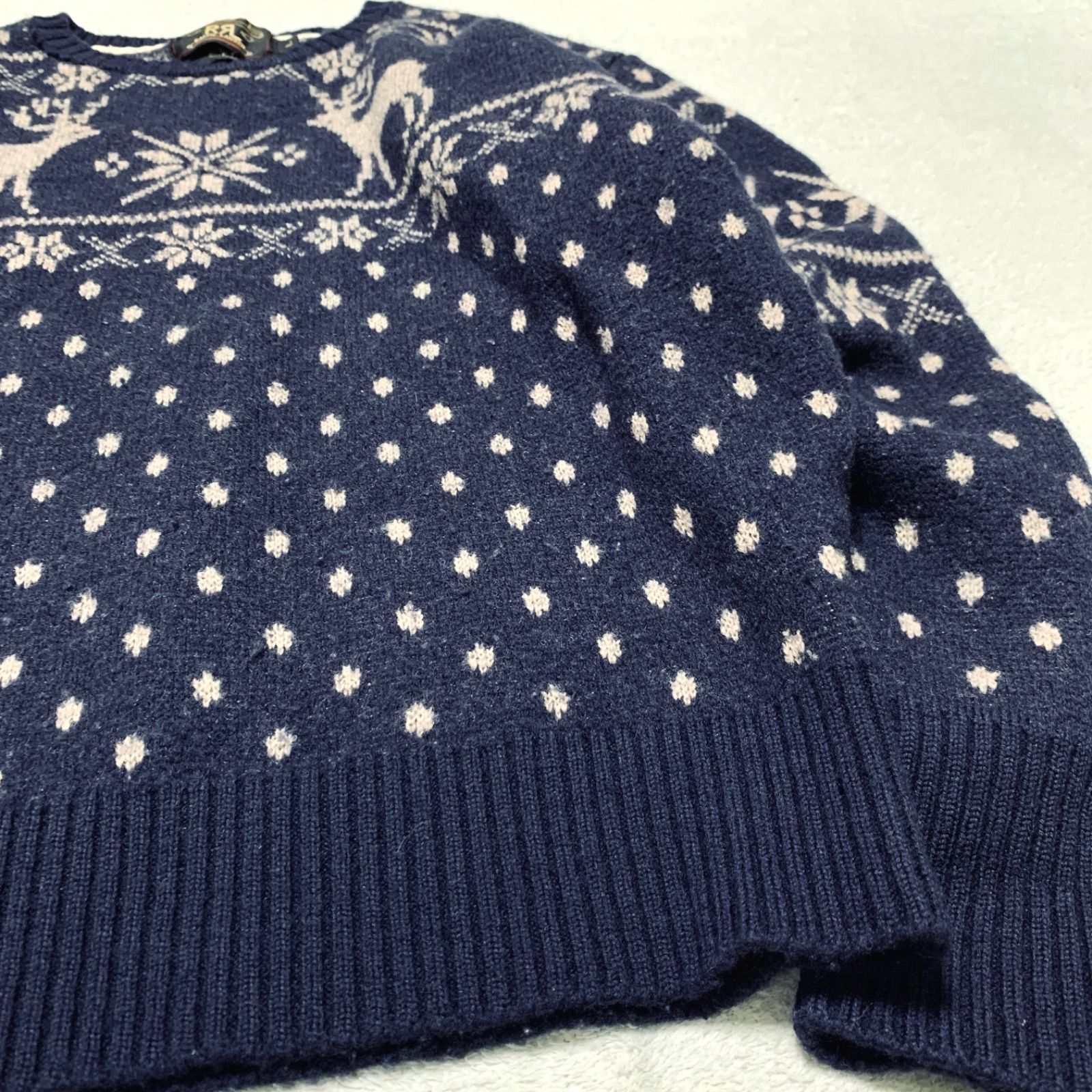 Double RL / RRL 三ツ星タグ 初期タグ ニットセーター ウール 総柄 雪