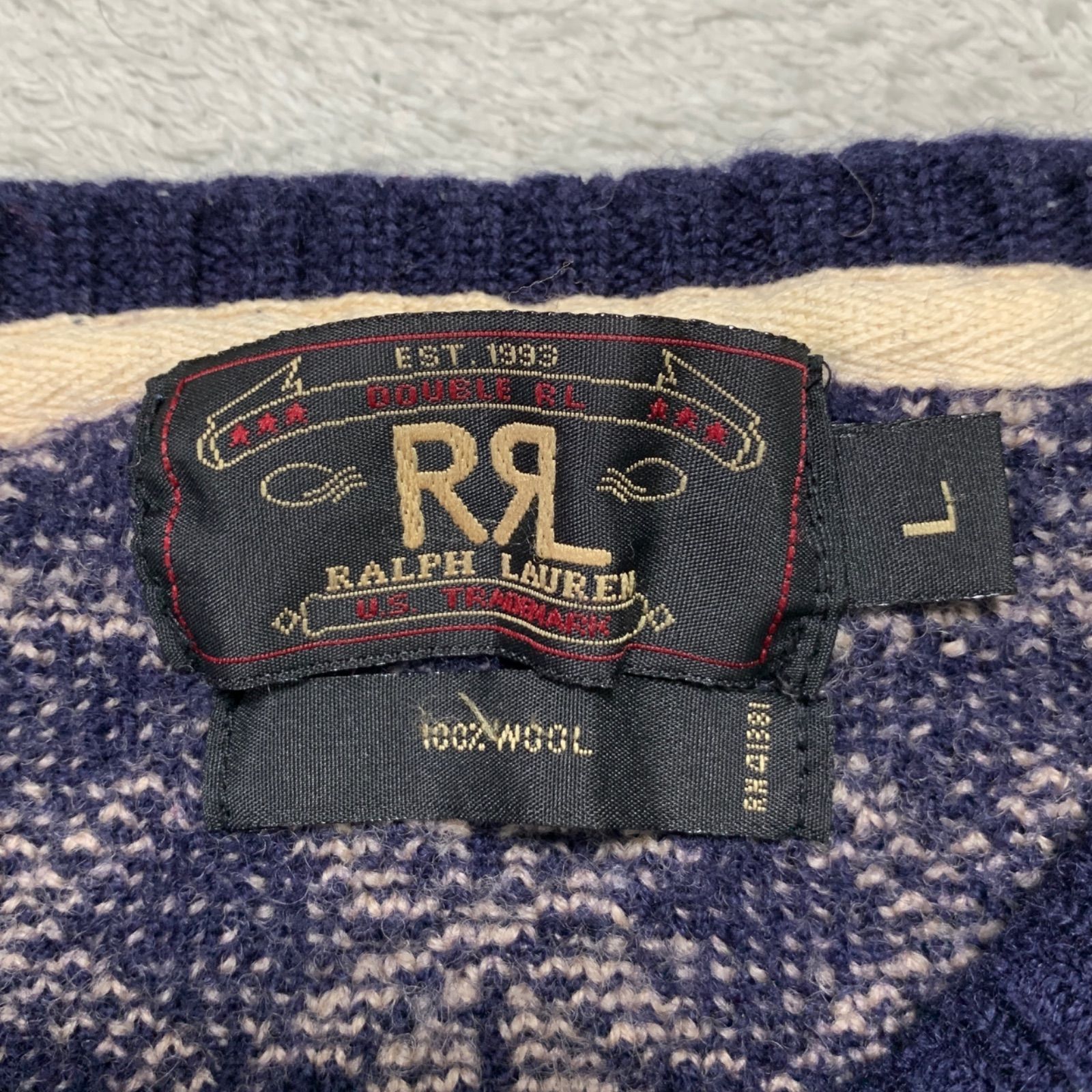 Double RL / RRL 三ツ星タグ 初期タグ ニットセーター ウール 総柄 雪