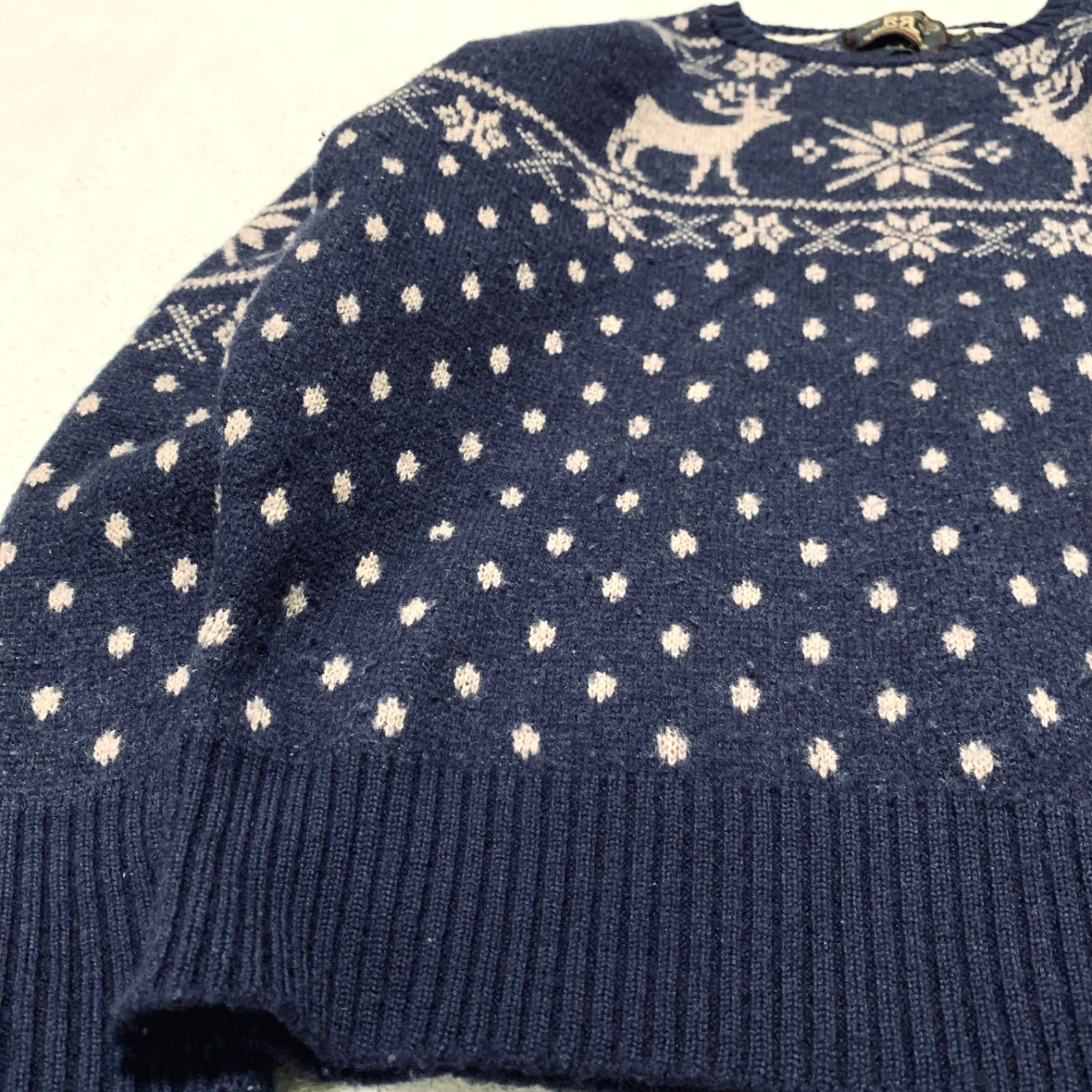 Double RL / RRL 三ツ星タグ 初期タグ ニットセーター ウール 総柄 雪