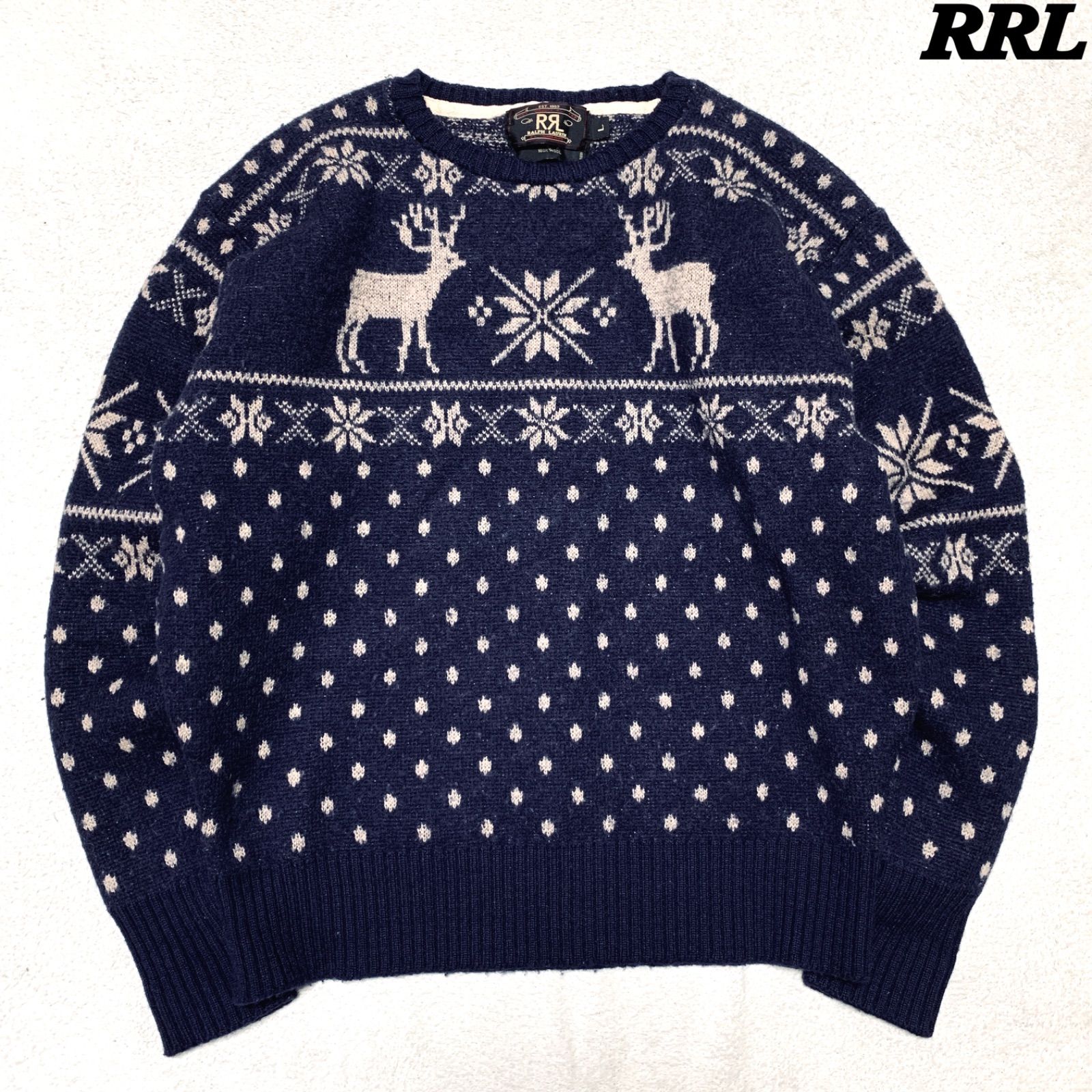 Double RL / RRL 三ツ星タグ 初期タグ ニットセーター ウール 総柄 雪