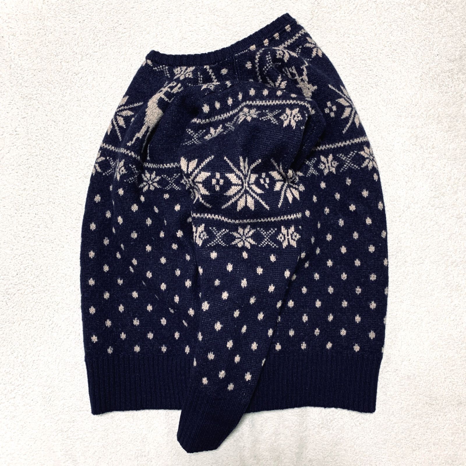 Double RL / RRL 三ツ星タグ 初期タグ ニットセーター ウール 総柄 雪