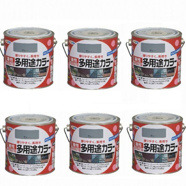 アサヒペン 油性多用途カラー ０．７Ｌ グレー 6缶セット