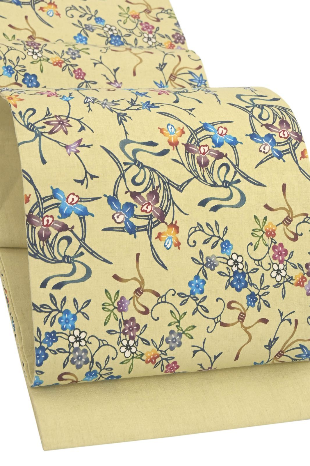 城間栄順】本場琉球紅型｜九寸名古屋帯｜日本工芸会正会員｜花葉の丸柄