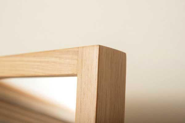 天然木（オーク）フレームの壁掛けミラー（縦横両用）「W58×D3×H88cm