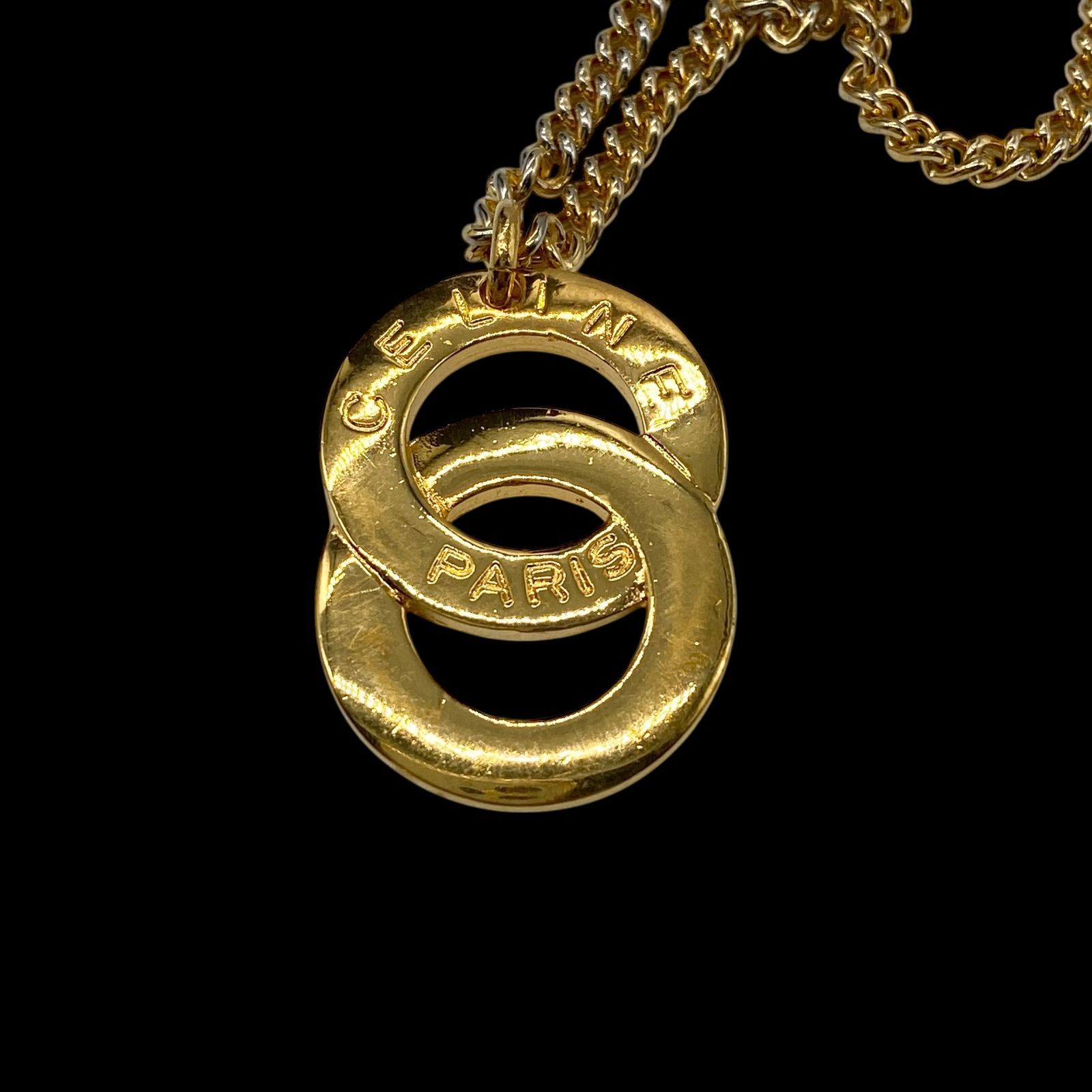 希少 CELINE セリーヌ サークルロゴ チェーン ネックレス ゴールド