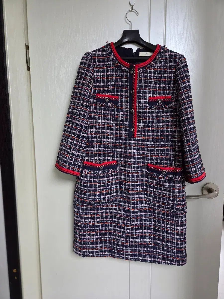 ライン 節約 ツイード ONE PIECE ネイビー レッド POINT レッド