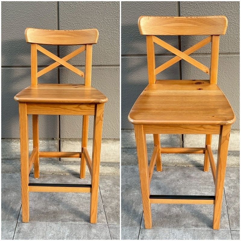 IKEA INGOLF カウンターチェア 背もたれ付き 2脚セット 木製