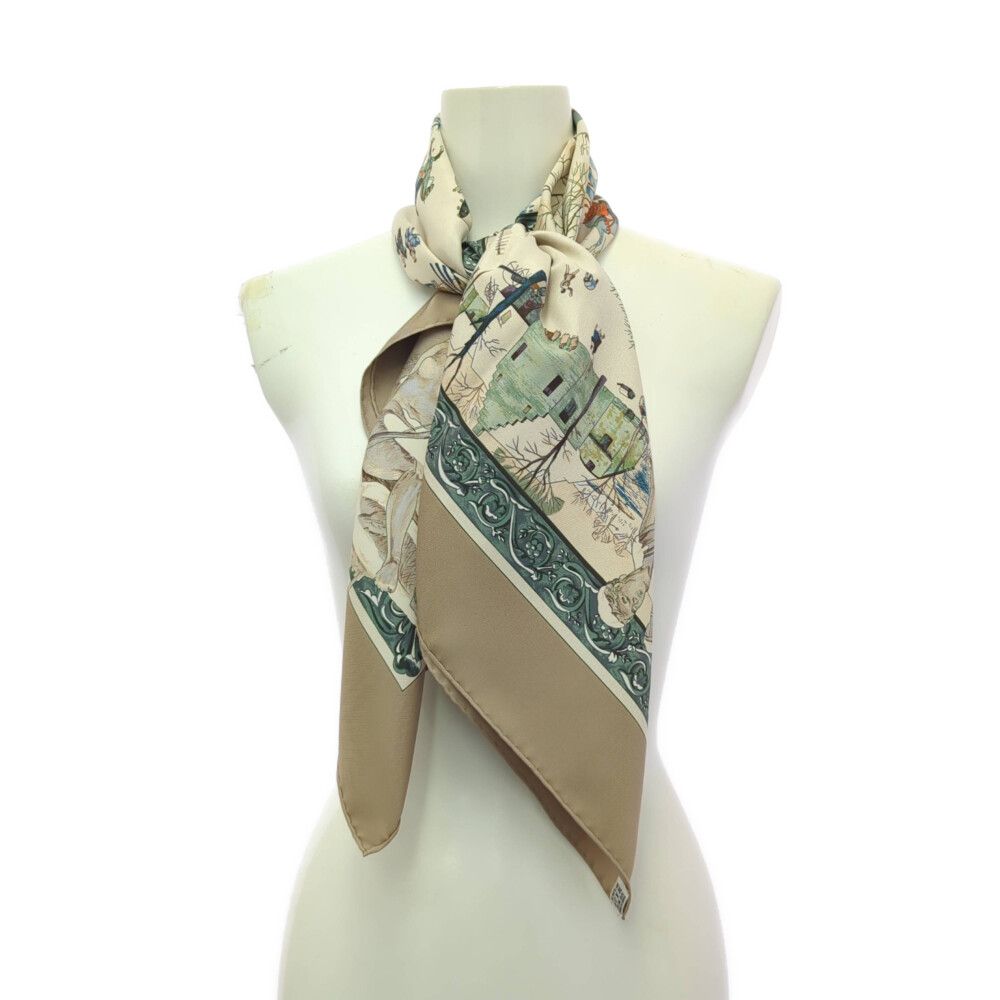 HERMES エルメス カレ90・Lhiver・L'hiver 冬の狩猟 シルク スカーフ