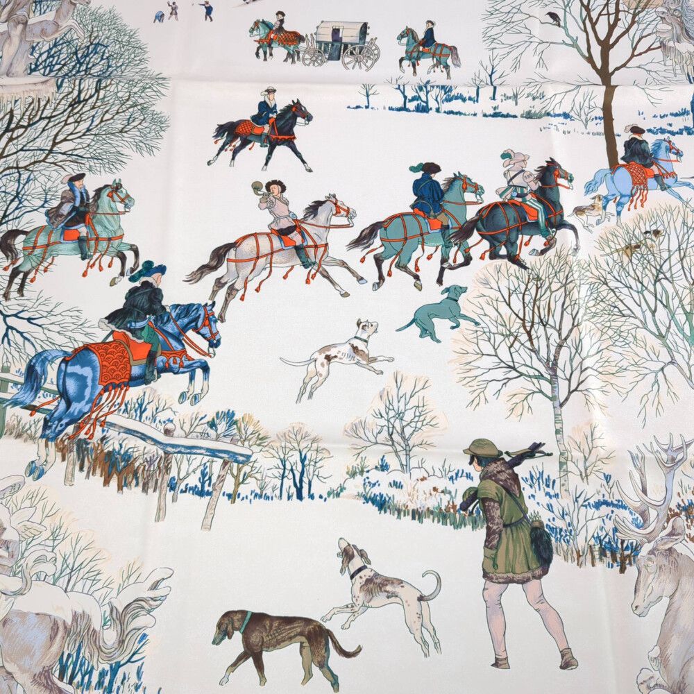 HERMES エルメス カレ90・Lhiver・L'hiver 冬の狩猟 シルク スカーフ
