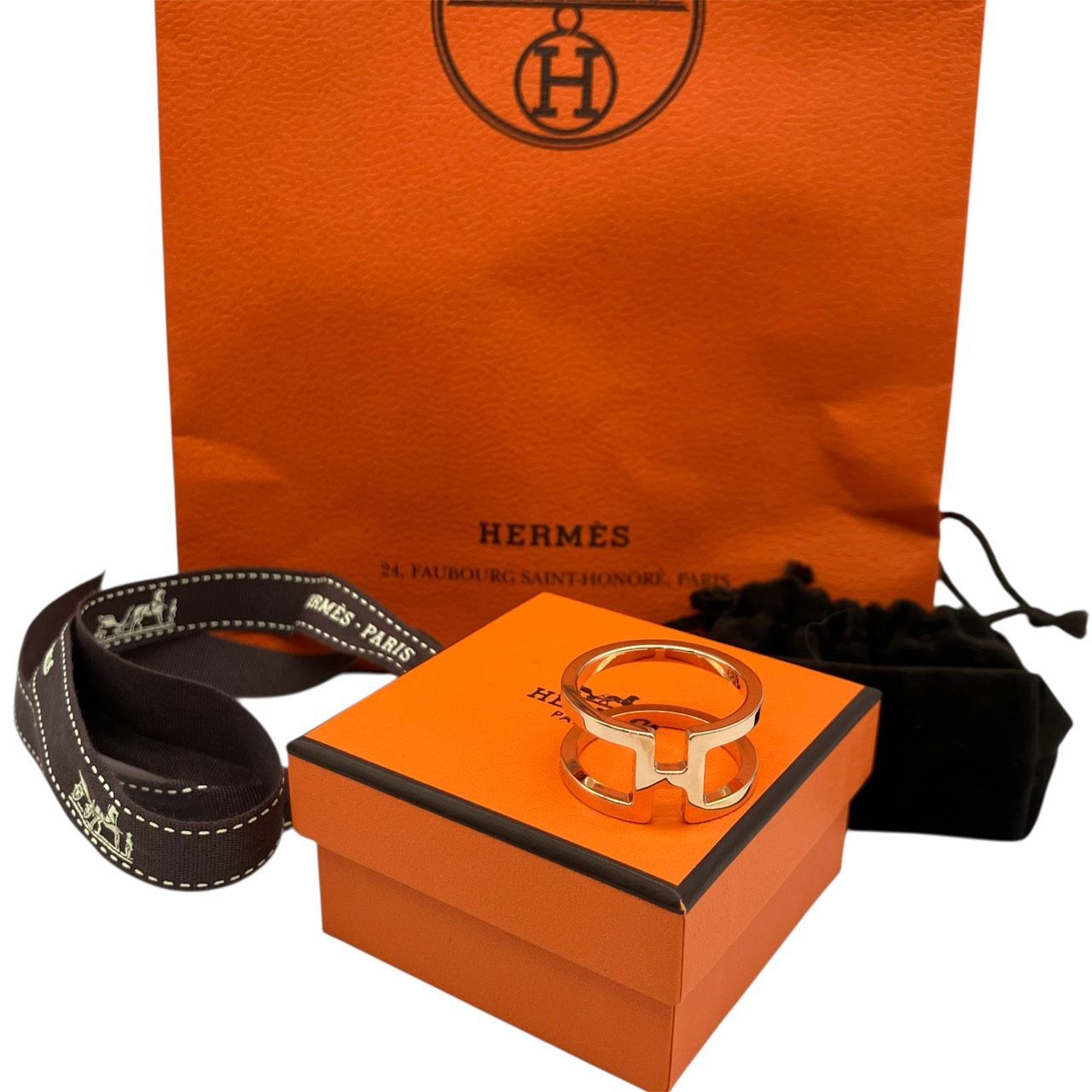 ◇ Hermès / エルメス スカーフリング H・アン・ロン 保存袋付き