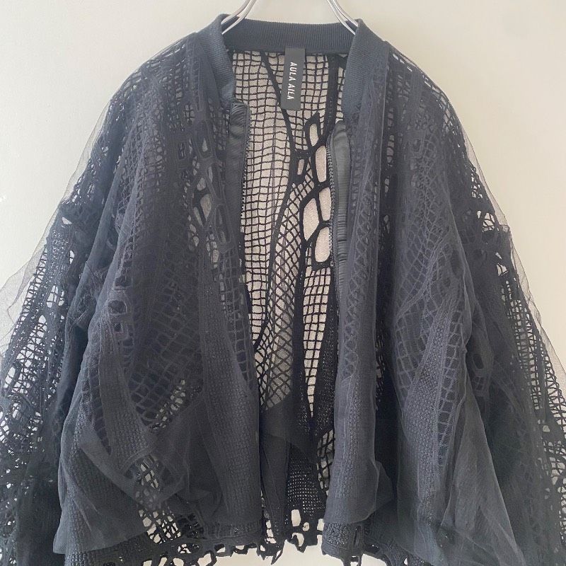 AULA AILA アウラアイラ レースチュールレイヤードブルゾン ブラック