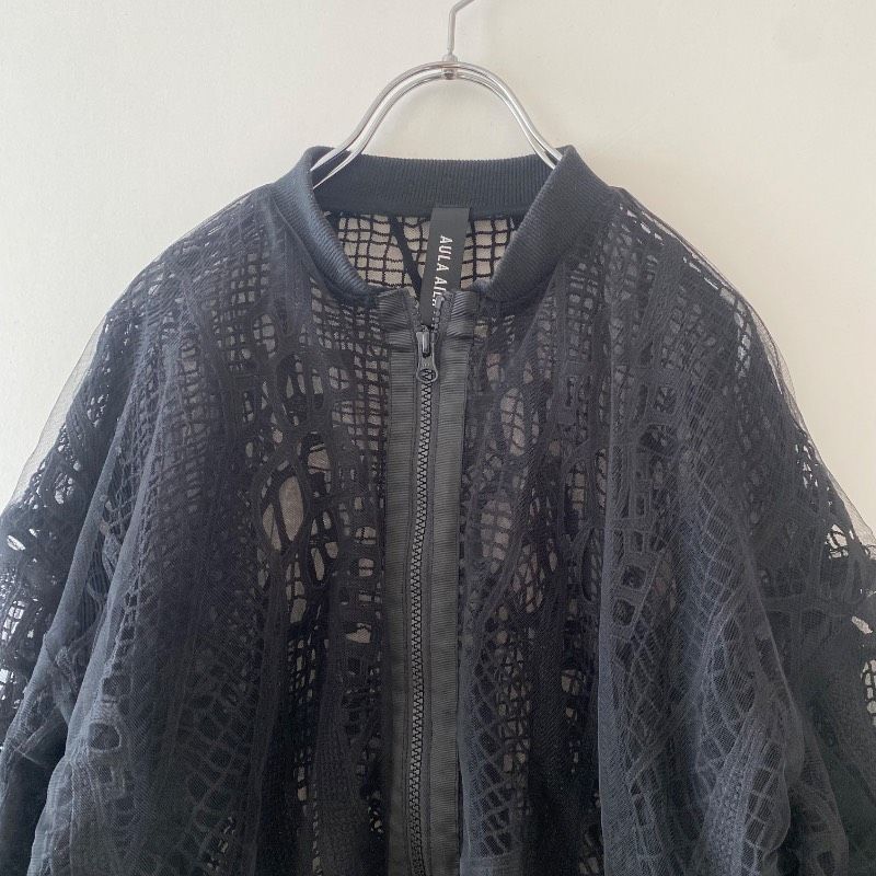 AULA AILA アウラアイラ レースチュールレイヤードブルゾン ブラック