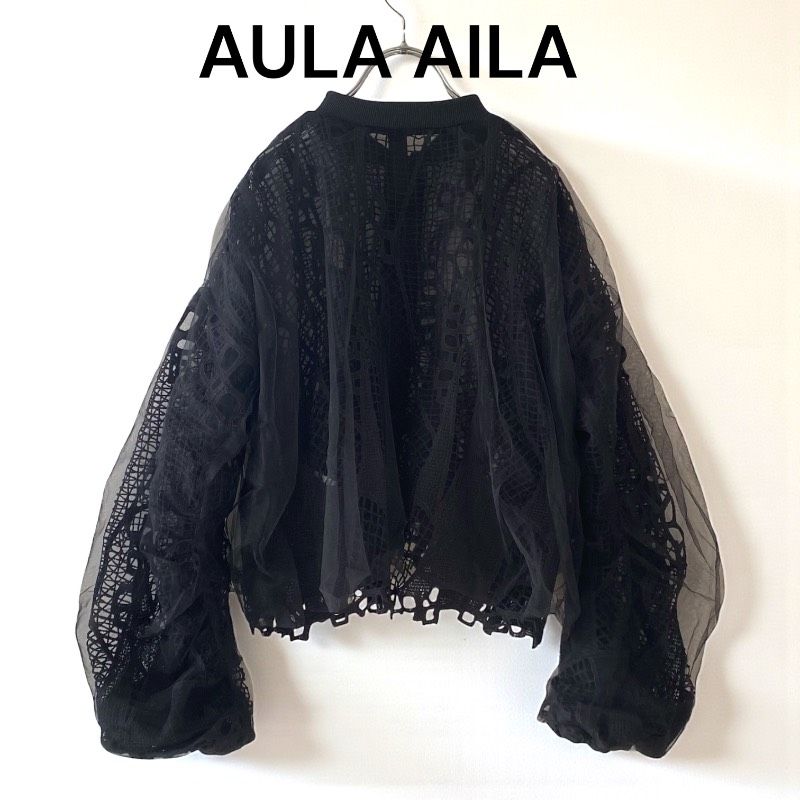 AULA AILA アウラアイラ レースチュールレイヤードブルゾン ブラック