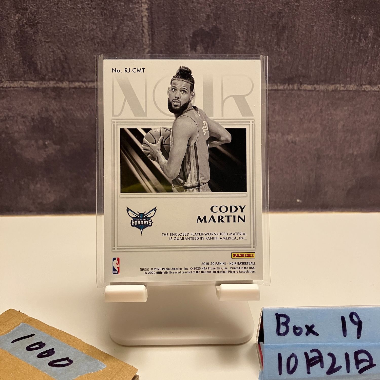 2019-20 Panini Noir Cody Martin Charlotte Hornets Jumbo ジャージ