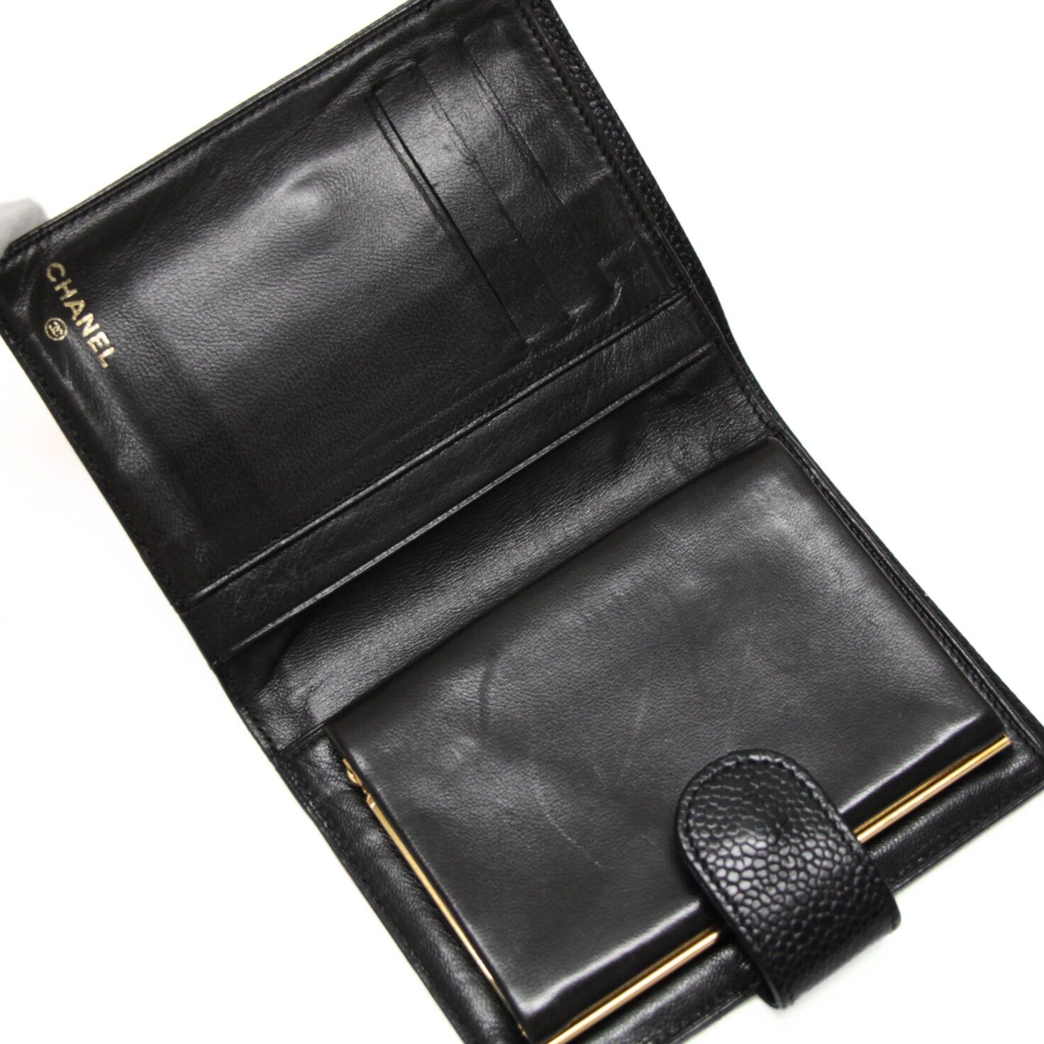 シャネル CHANEL ココマーク がま口 二つ折りコンパクト財布 キャビア