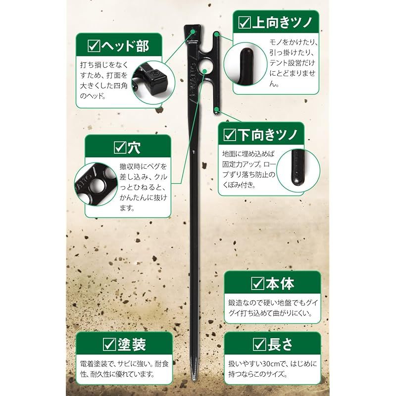 IWANO ] 鍛造ペグ 30cm 日本製 [抜かない限り抜けません] カチオン電着