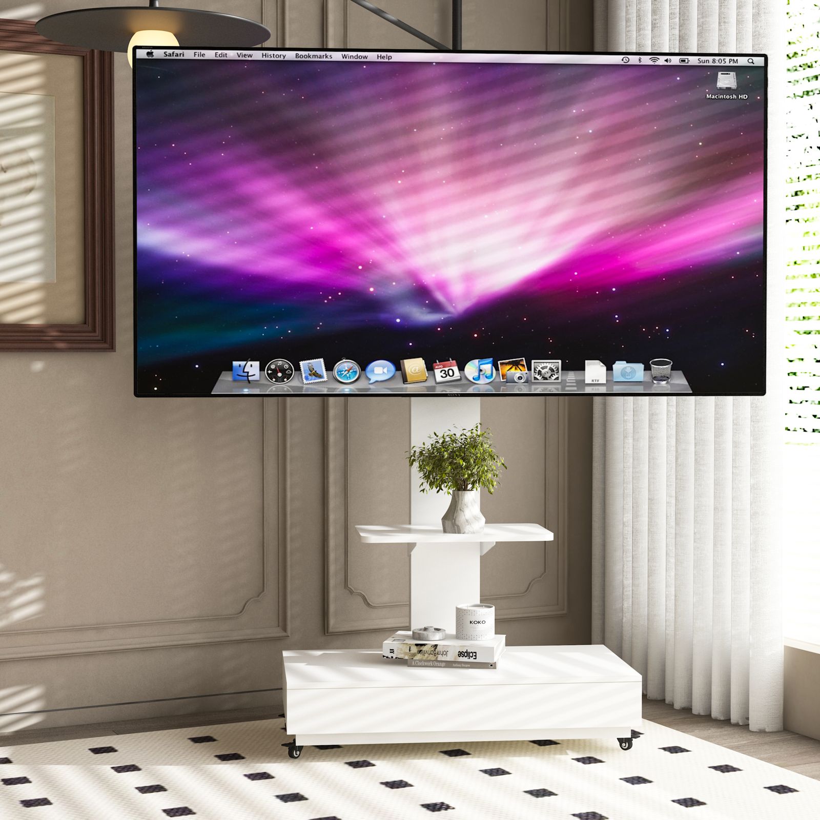 【ホワイト】引き出し付き 可動式TVスタンド 32-75インチ対応 高さ調整可 ホワイト 引き出し付きTVスタンド｜32-75インチ対応 高さ調整可能