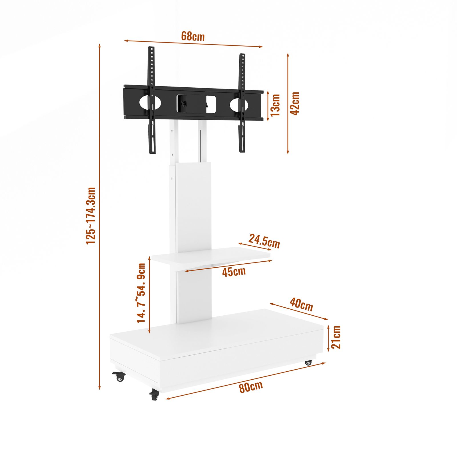 ホワイト 引き出し付きTVスタンド｜32-75インチ対応 高さ調整可能