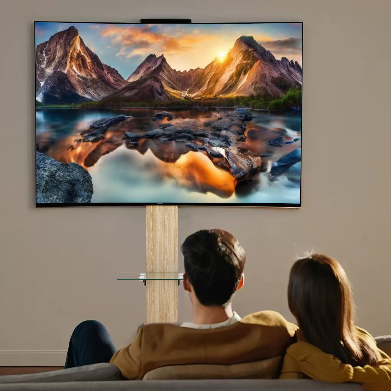 引き出し付き 可動式TVスタンド 32-75インチ対応 高さ調整可能 木目