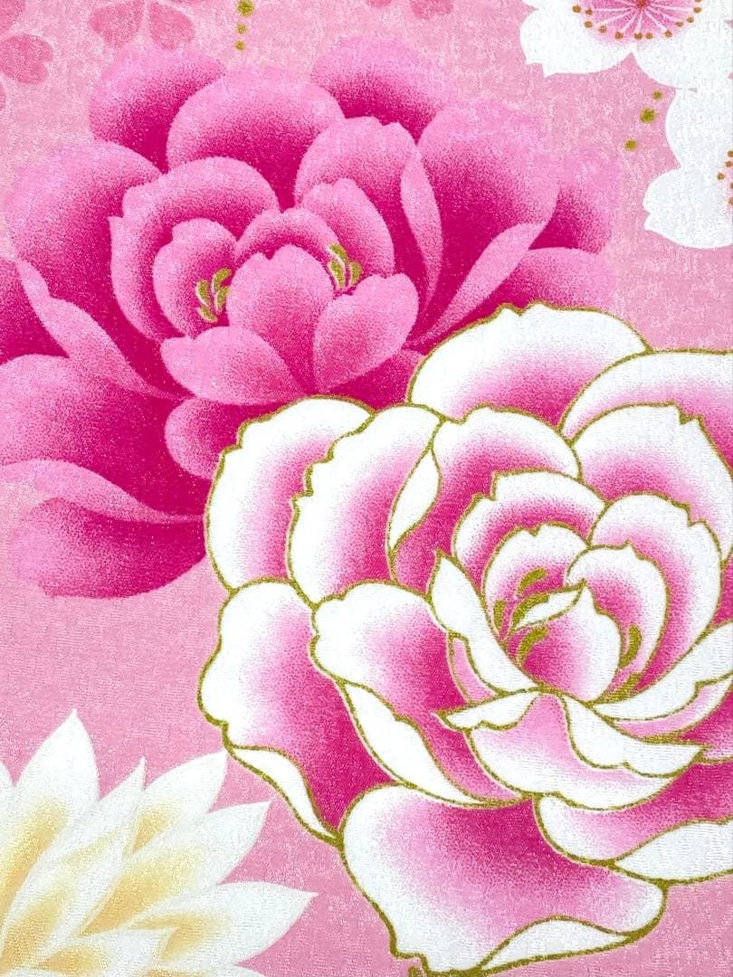 二尺袖 ポリエステル着物 金彩 紋意匠 牡丹 袴向き MOP566 - メルカリ