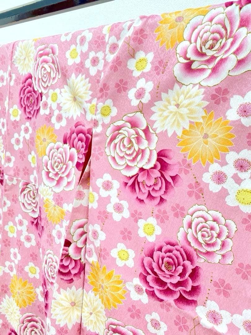 二尺袖 ポリエステル着物 金彩 紋意匠 牡丹 袴向き MOP566 - メルカリ