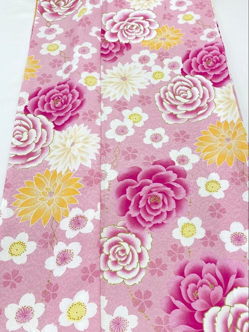 二尺袖 ポリエステル着物 金彩 紋意匠 牡丹 袴向き MOP566 - メルカリ