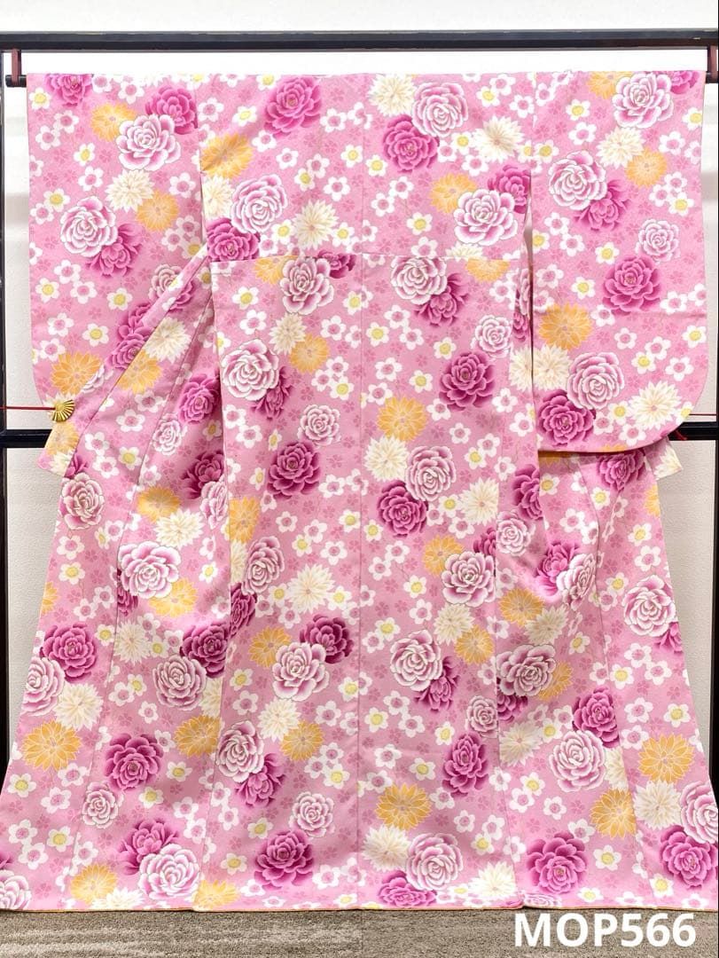 二尺袖 ポリエステル着物 金彩 紋意匠 牡丹 袴向き MOP566 - メルカリ