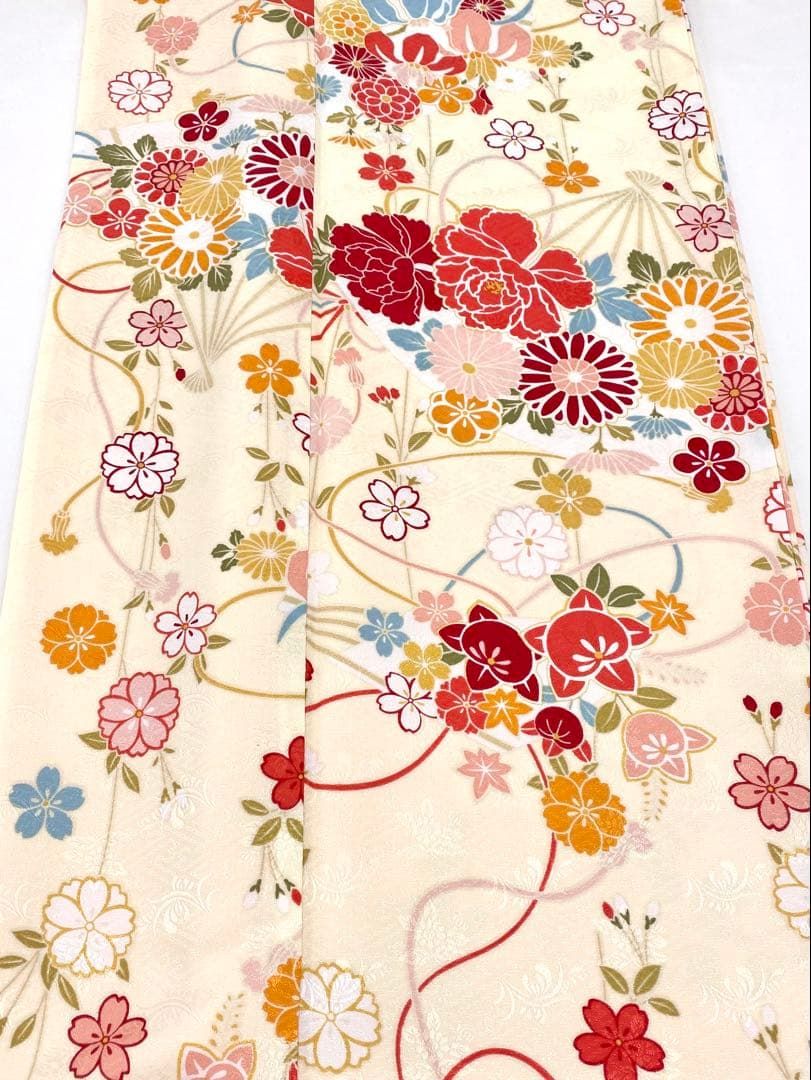 2尺袖 ポリエステル着物 紋意匠 袴用 2尺袖 ポリエステル着物 コスモス 桔梗 紋意匠 袴向き 2尺袖