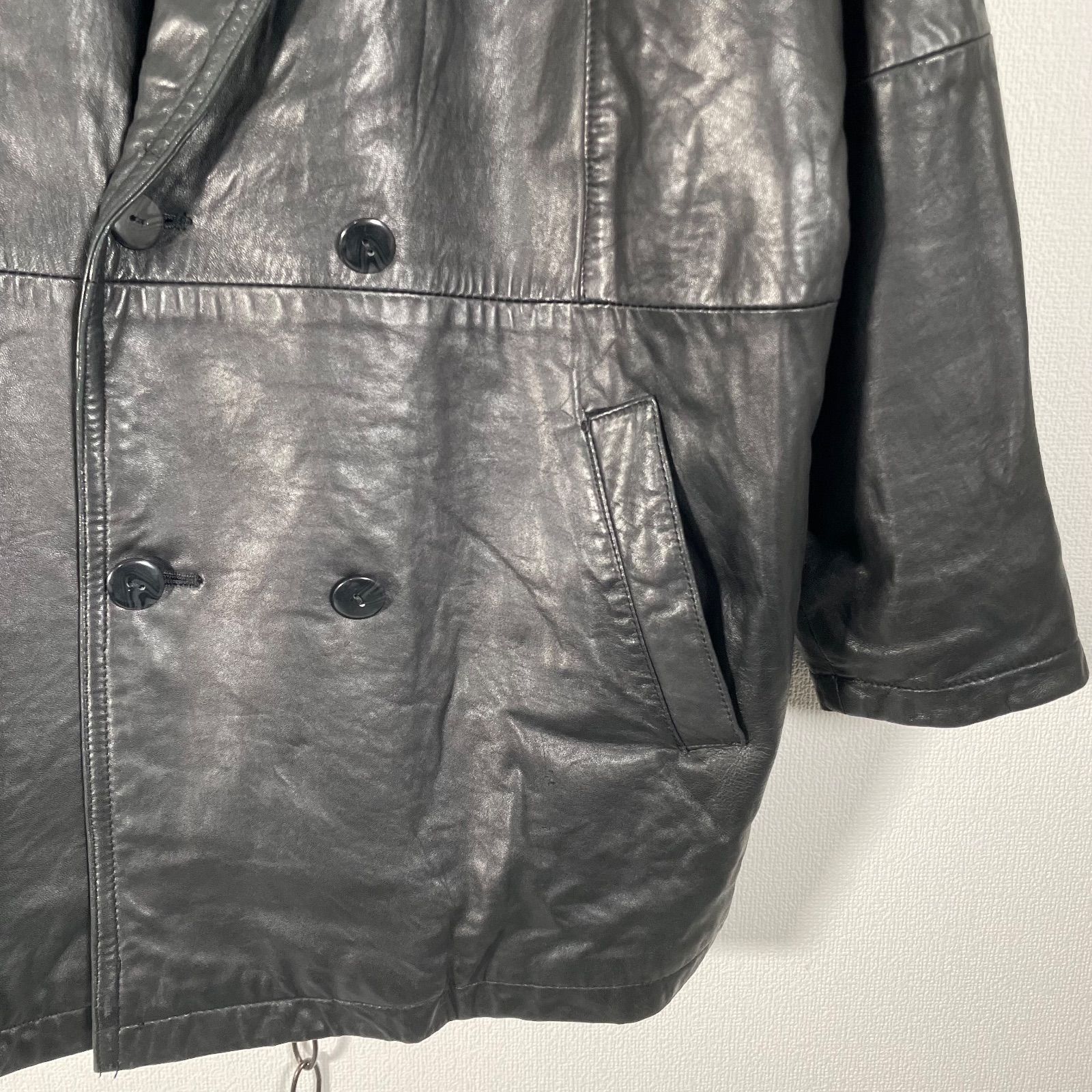 90s vintage ヴィンテージ ダブル チェスター レザーコート ブラック黒